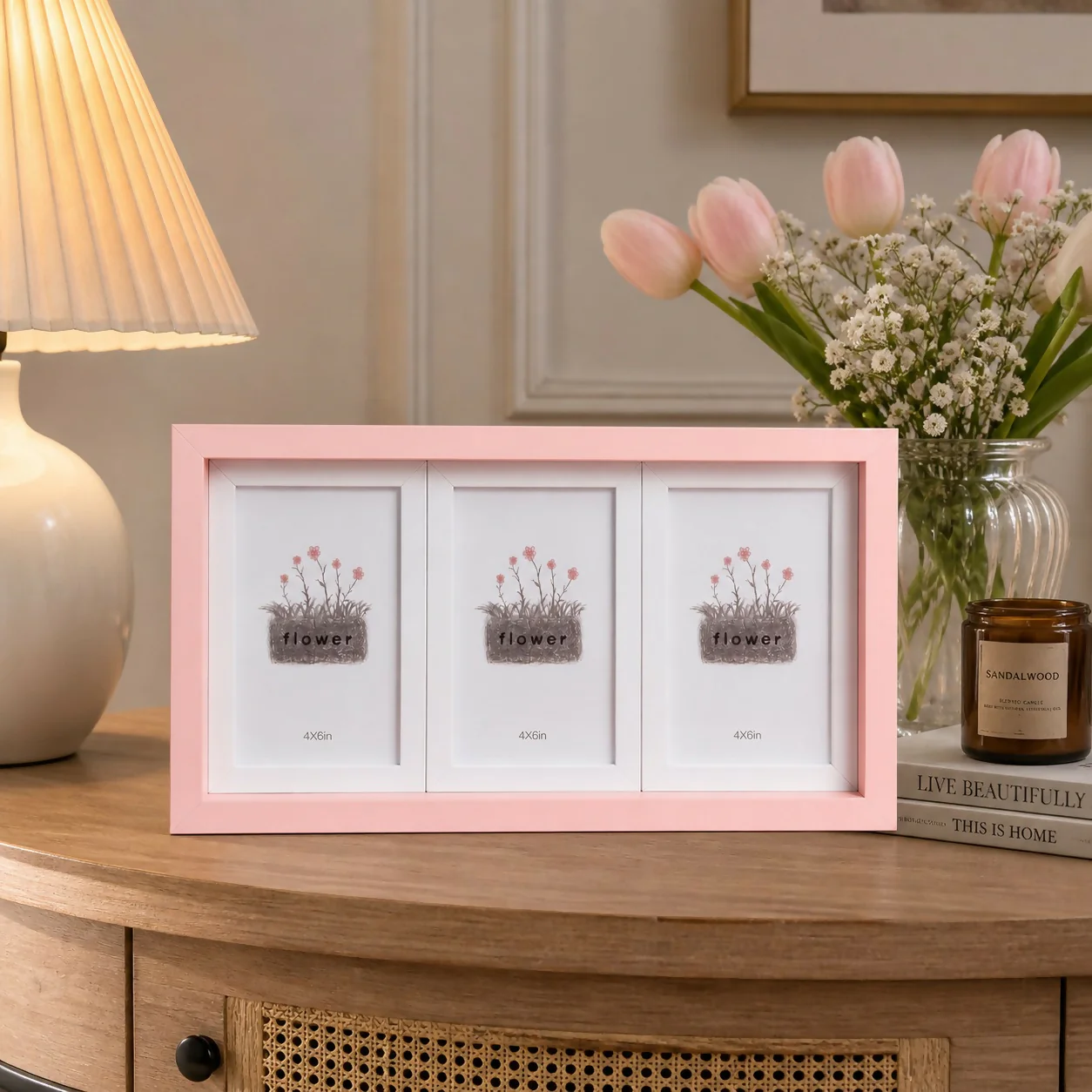 Triple Photo Frame 4x6 Wooden Horizontal Display Frame for Table