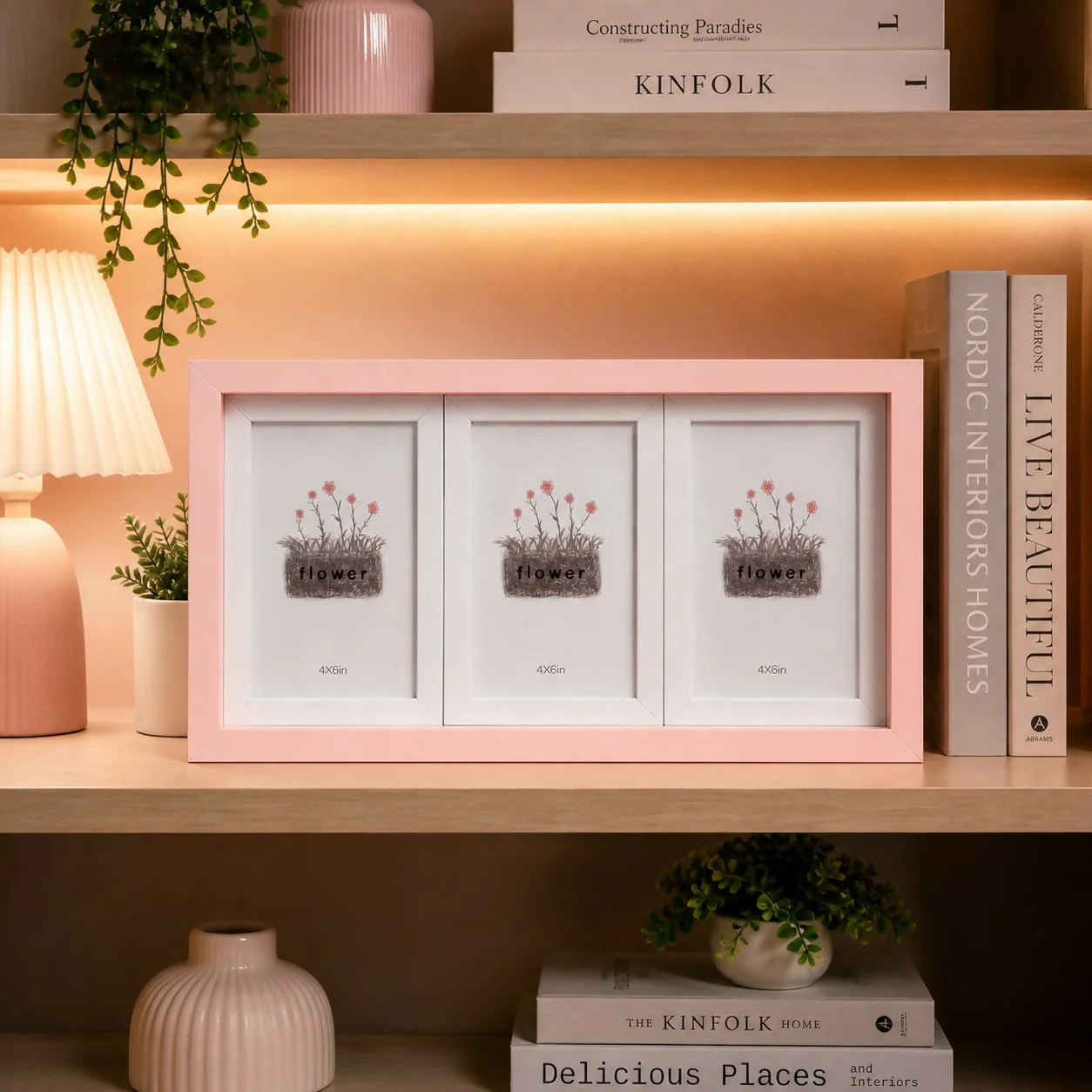Triple Photo Frame 4x6 Wooden Horizontal Display Frame for Table - Image 2