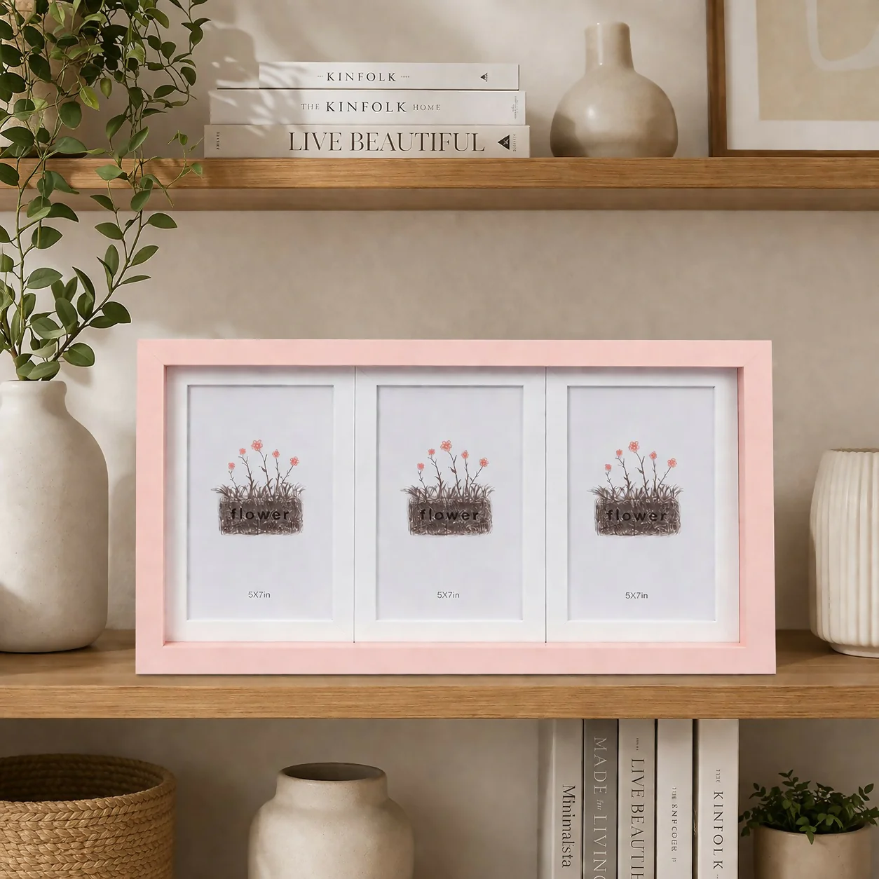 Triple Photo Frame 5x7 Wooden Horizontal Display Frame for Table - Image 2