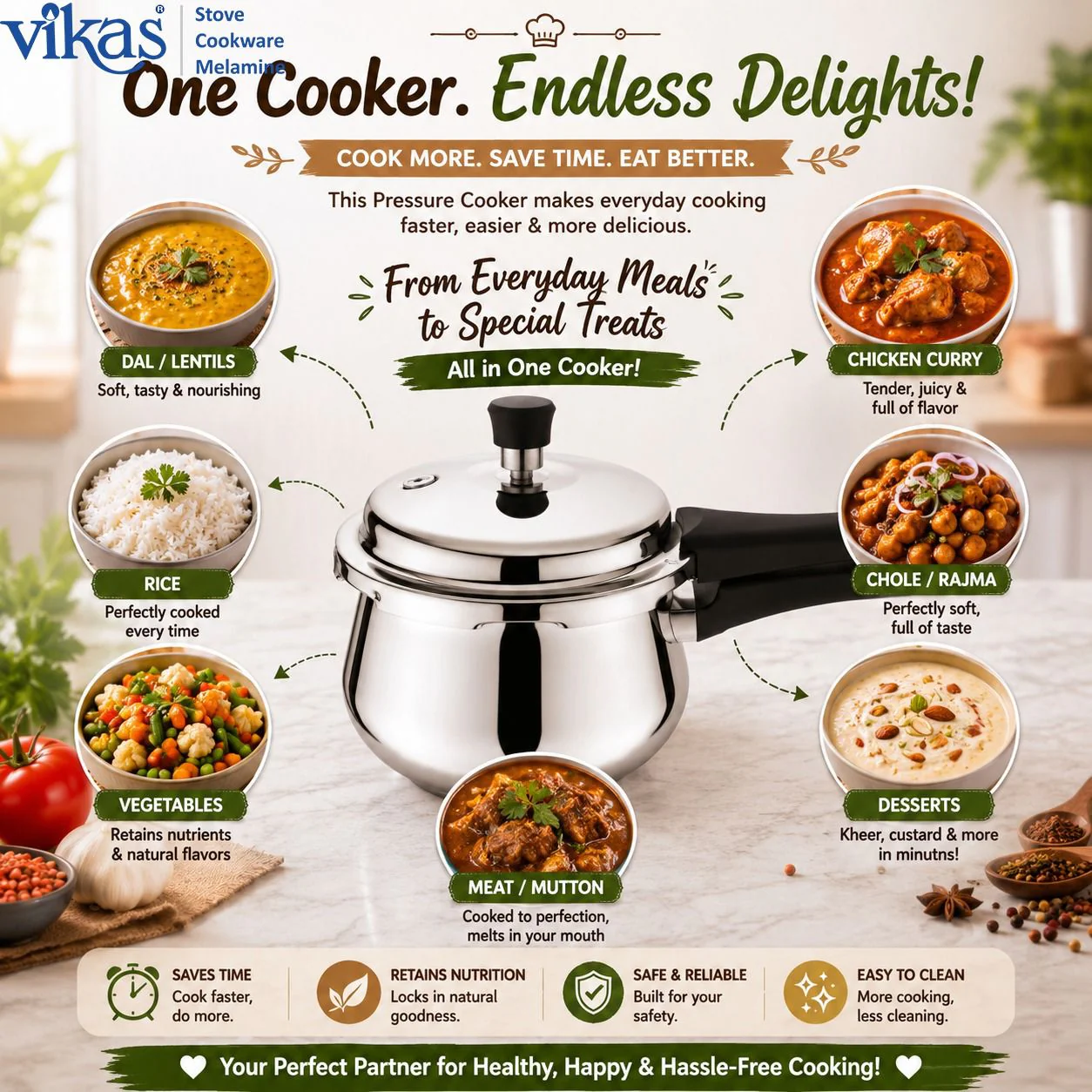 Vikas Triply Design Heavy Duty Pressure Cooker with Aluminium Core for Even Heating - Image 2