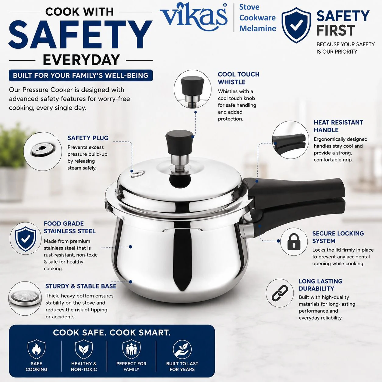 Vikas Triply Design Heavy Duty Pressure Cooker with Aluminium Core for Even Heating - Image 3