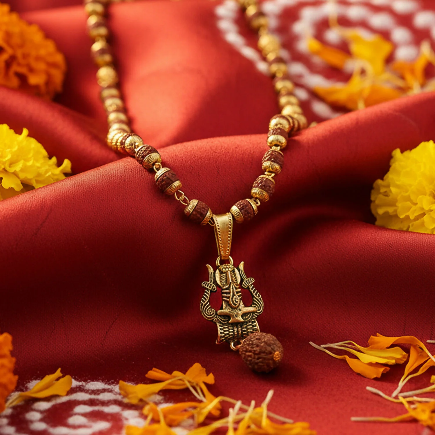 Trishul Shivling Gold Pendant & Rudraksha Mala - Image 2