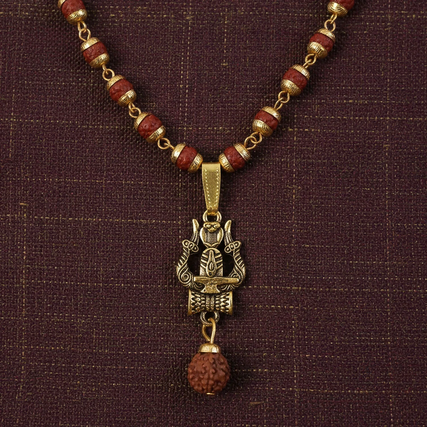 Trishul Shivling Gold Pendant & Rudraksha Mala - Image 3