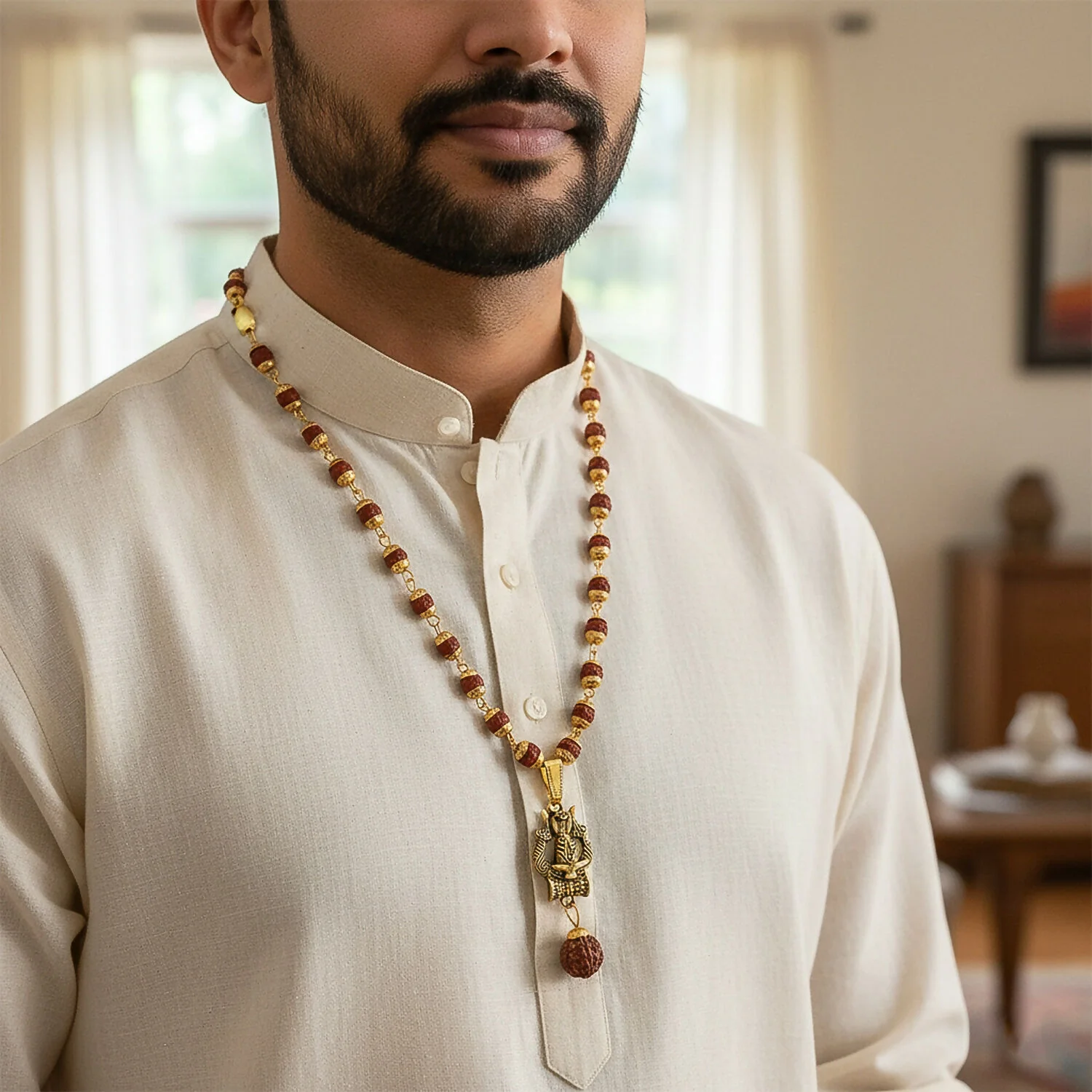 Trishul Shivling Gold Pendant & Rudraksha Mala - Image 4