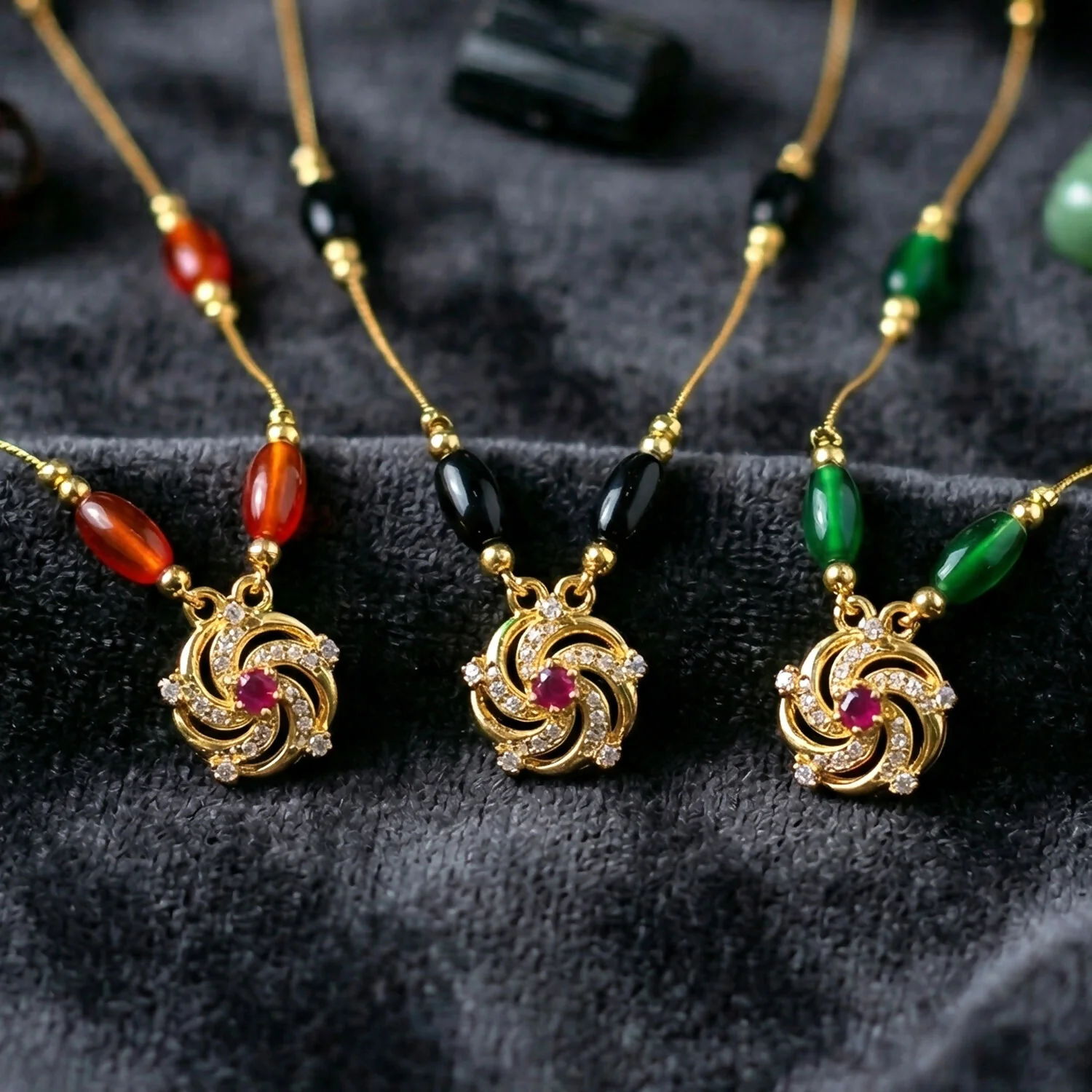 Triveni Beads Gold Necklace with Multicolor Navrang Design (3Pc/Set) - Image 2