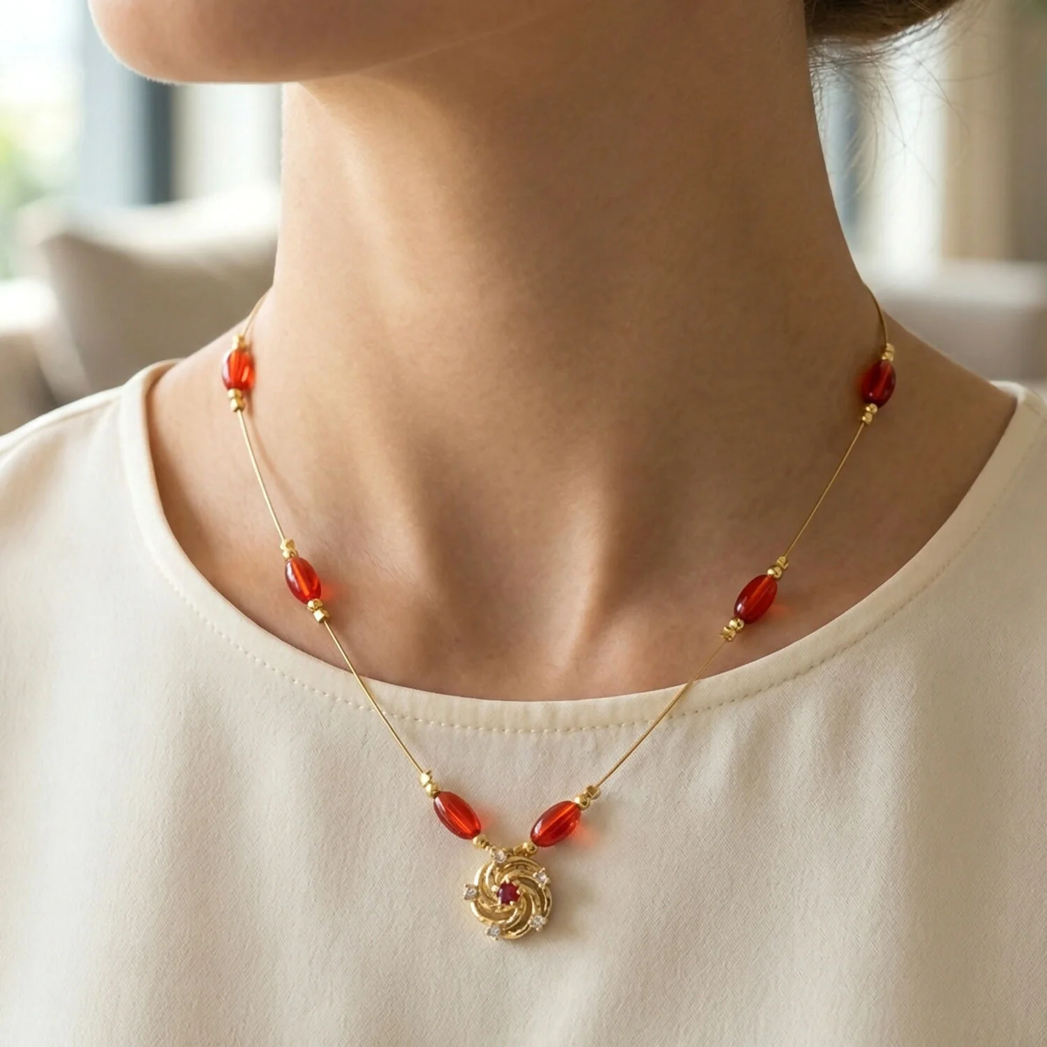 Triveni Beads Gold Necklace with Multicolor Navrang Design (3Pc/Set) - Image 5