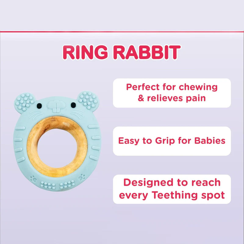 Truzo Toys Ring Rabbit Baby Teether | Soft Silicone & Wooden Teething Ring Infants - Image 2