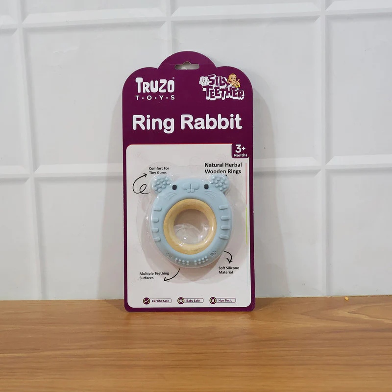 Truzo Toys Ring Rabbit Baby Teether | Soft Silicone & Wooden Teething Ring Infants - Image 6