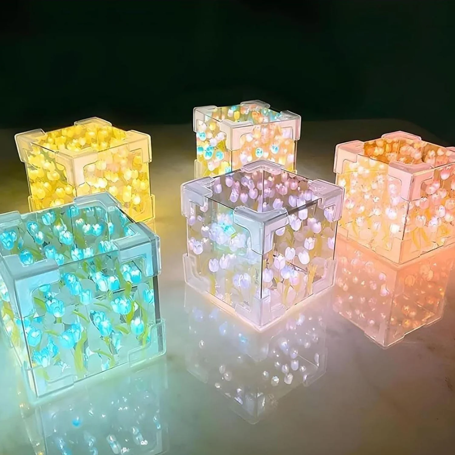 Cube Tulip Night Lamp | Led Decorative Nights Lamp (Multicolor & Design / 1 Set) - Image 7