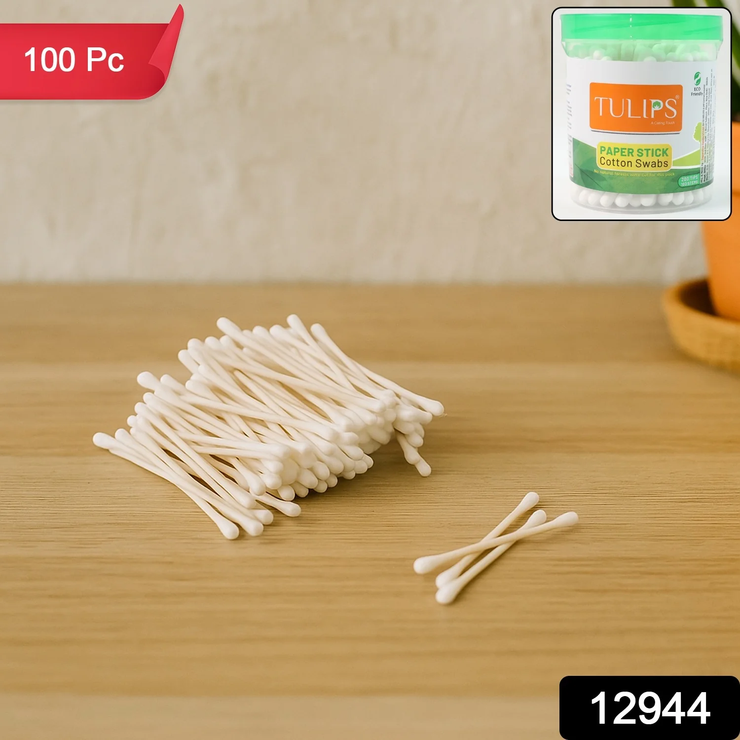 Tulips Paper-Stick Cotton Swabs - (100 Pc /  Set) - Image 2