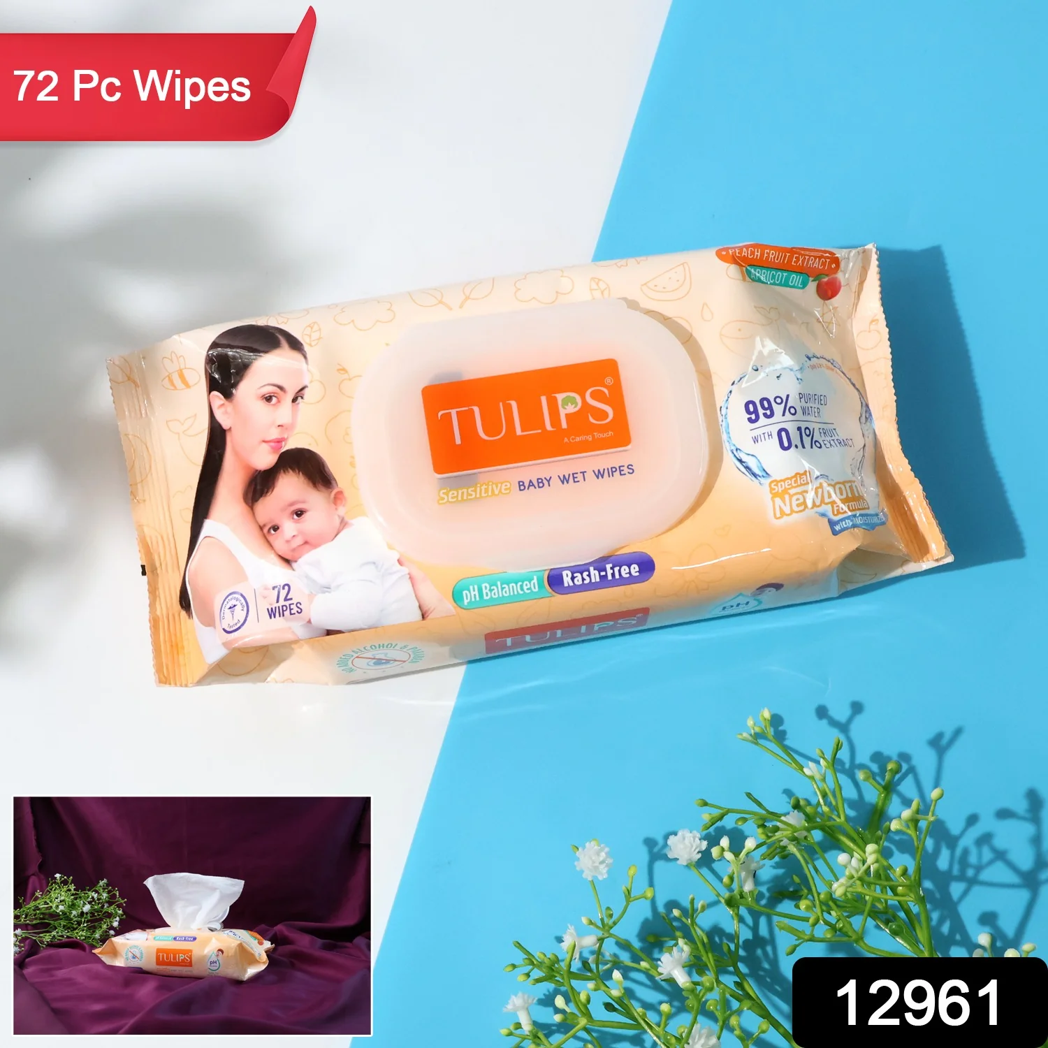 Tulips Sensitive Baby Wet Wipes (1 Set) - Image 2
