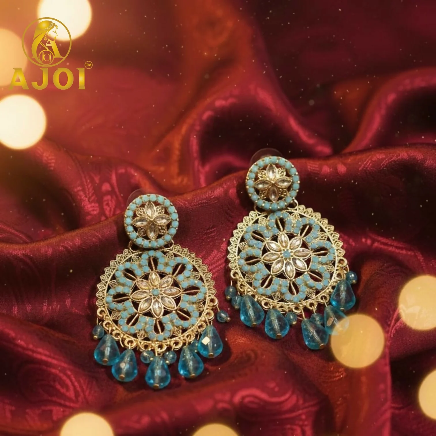 Turquoise Blue Floral Earrings - Image 3