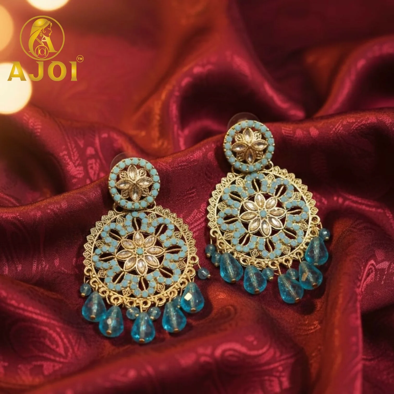 Turquoise Blue Floral Earrings - Image 4