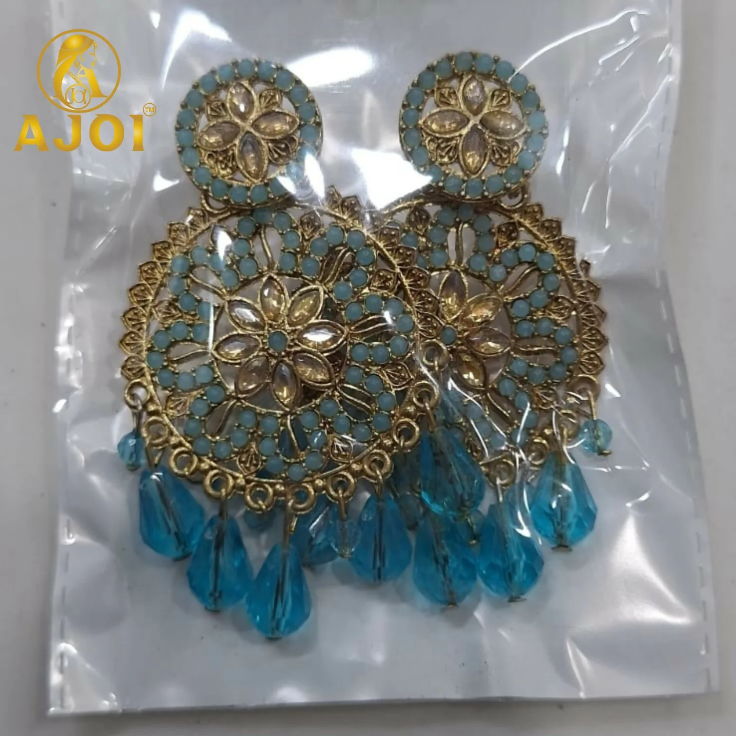 Turquoise Blue Floral Earrings - Image 5