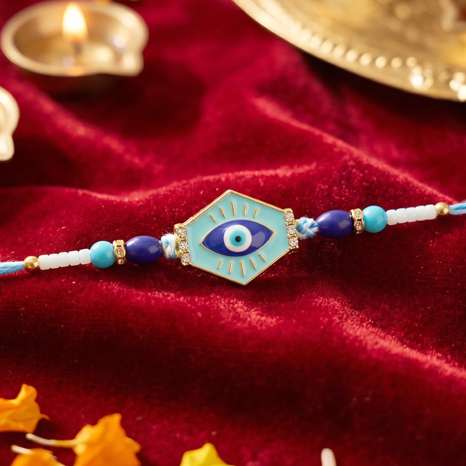 Turquoise Evil Eye Hexagon Designer Rakhi - Image 4