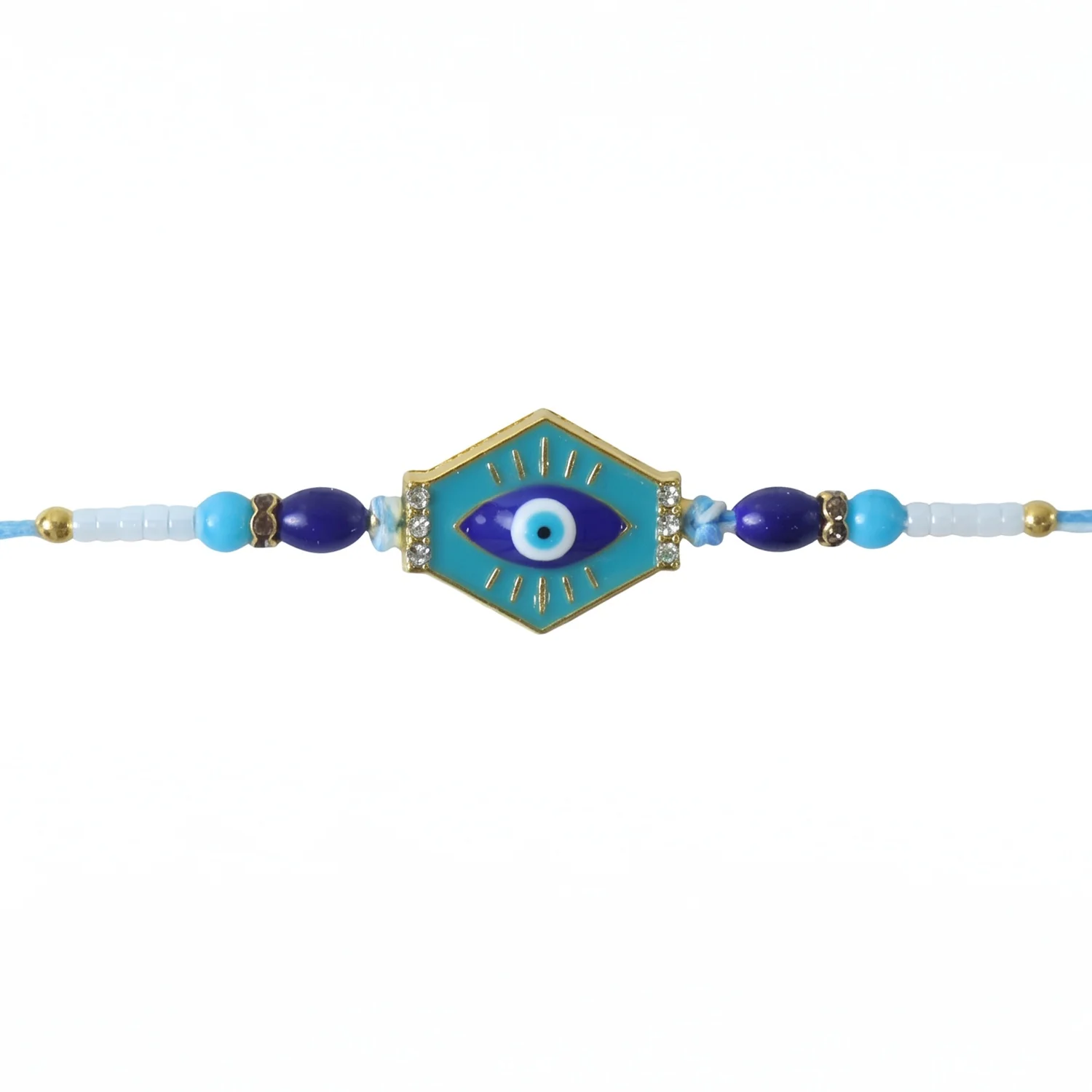 Turquoise Evil Eye Hexagon Designer Rakhi - Image 5