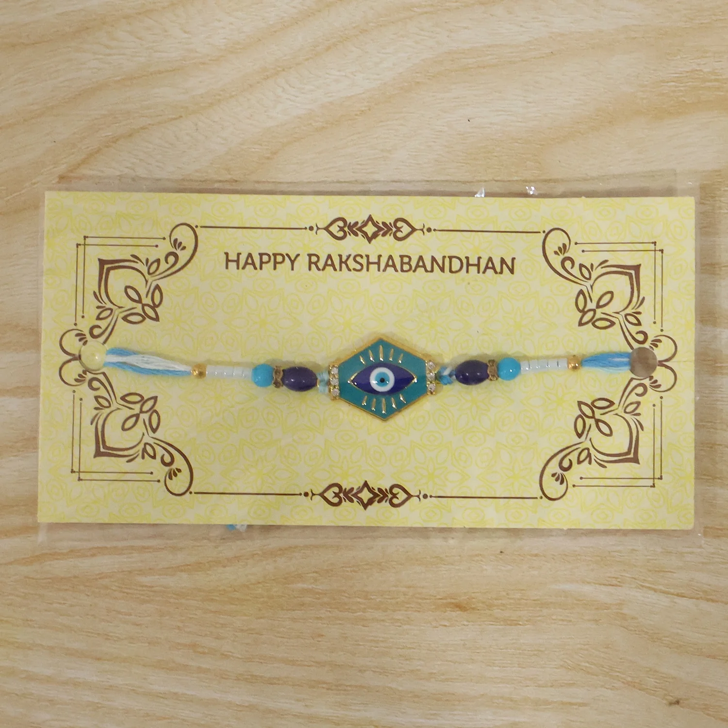 Turquoise Evil Eye Hexagon Designer Rakhi - Image 7