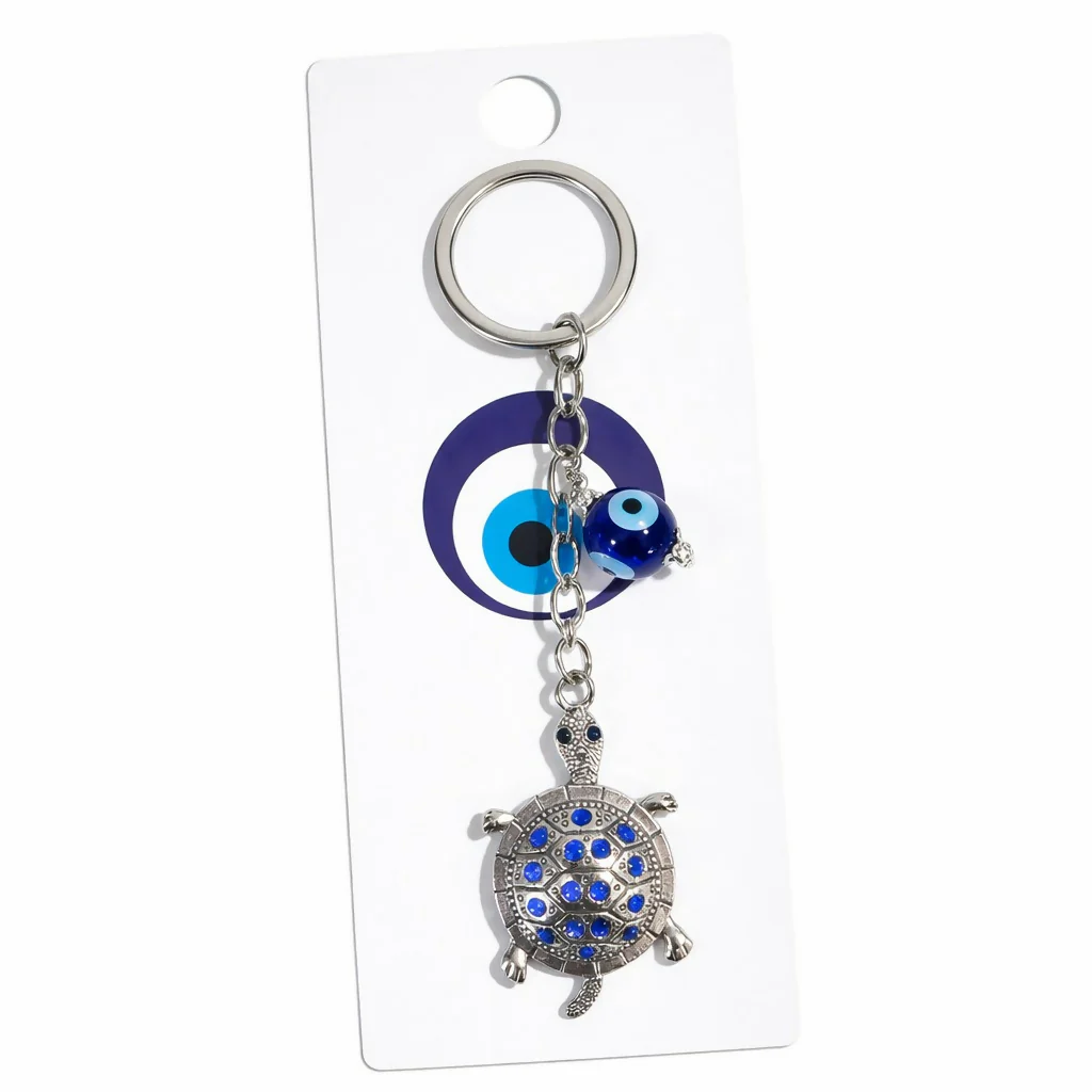 Turtle Evil Eye Keychain with Blue Stones for Car Keys, Bags & Gifting - Image 3