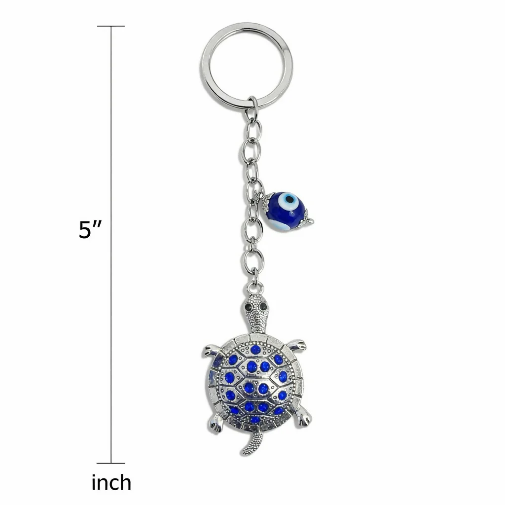 Turtle Evil Eye Keychain with Blue Stones for Car Keys, Bags & Gifting - Image 4
