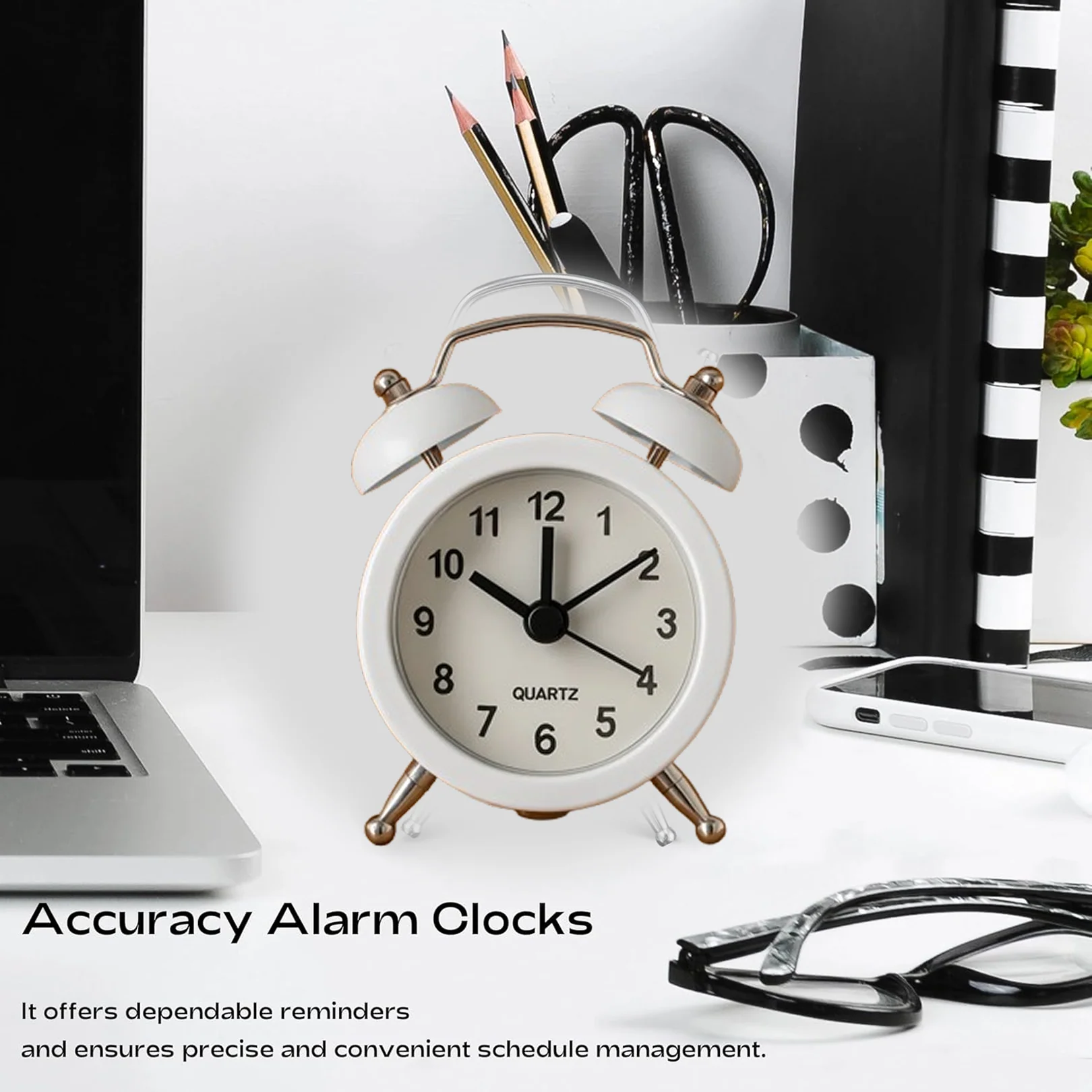Small Twin-Bell Analog Alarm Clock - (1 Pc) - Image 2