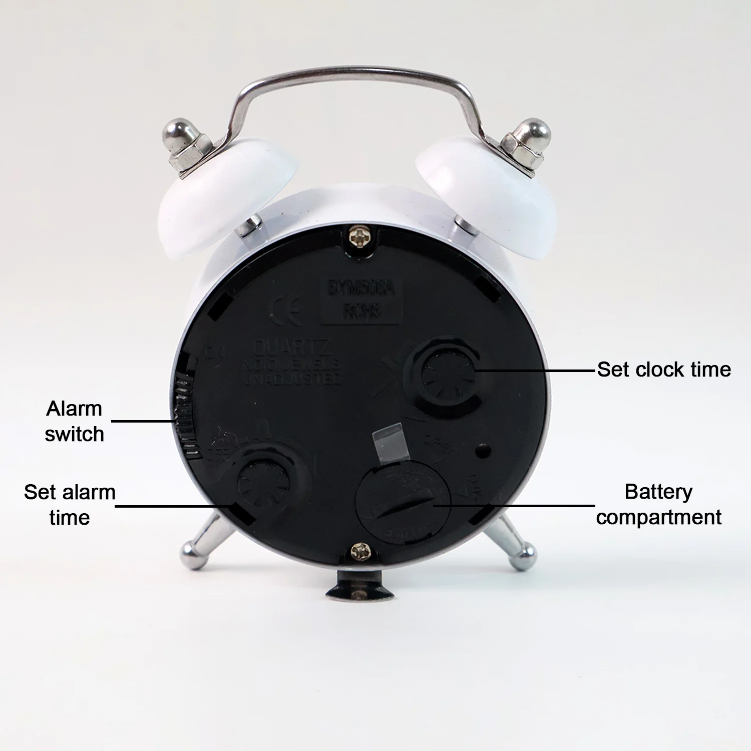 Small Twin-Bell Analog Alarm Clock - (1 Pc) - Image 4