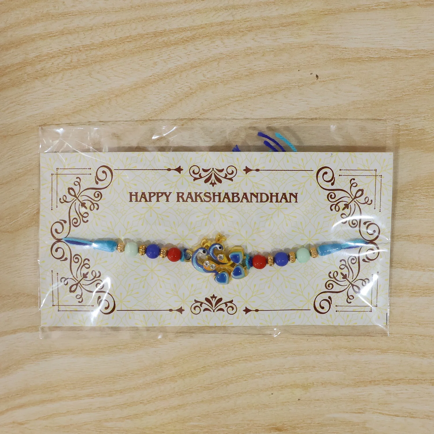 Twin Peacock Golden Enamel Designer Rakhi - Image 7