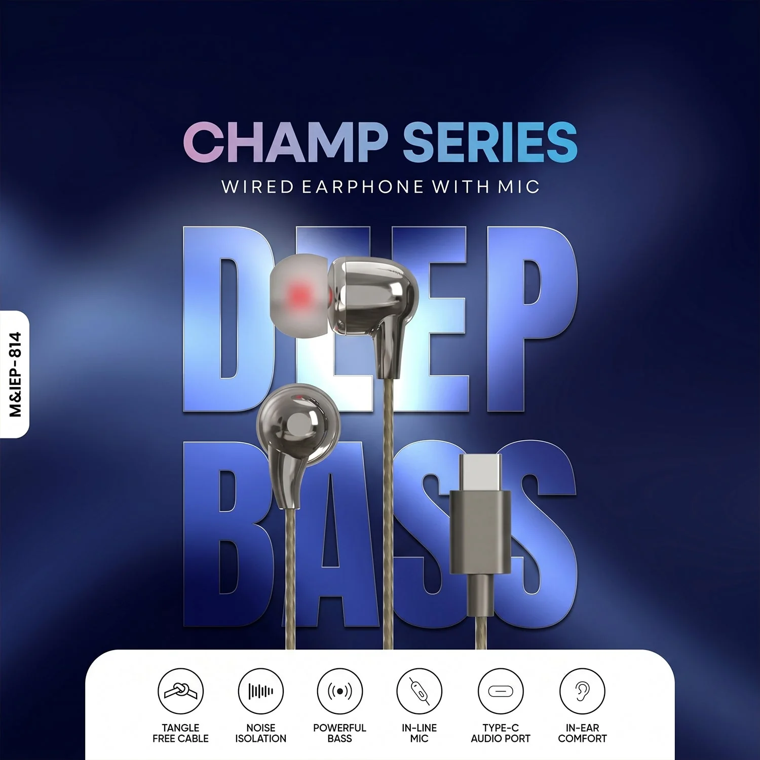 Champ Series Wired Type C Earphones with Mic Type (1 Pc) - Image 3