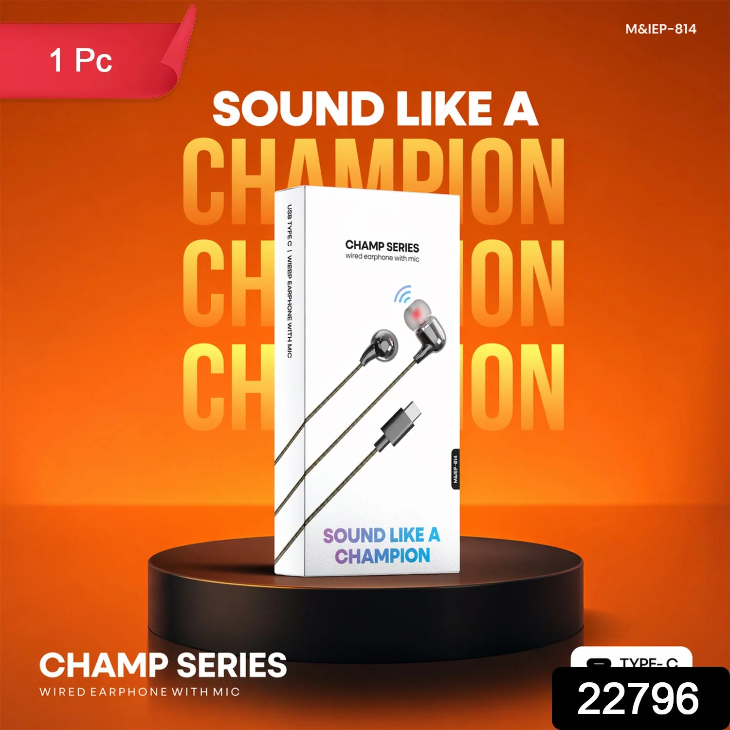 Champ Series Wired Type C Earphones with Mic Type (1 Pc) - Image 4