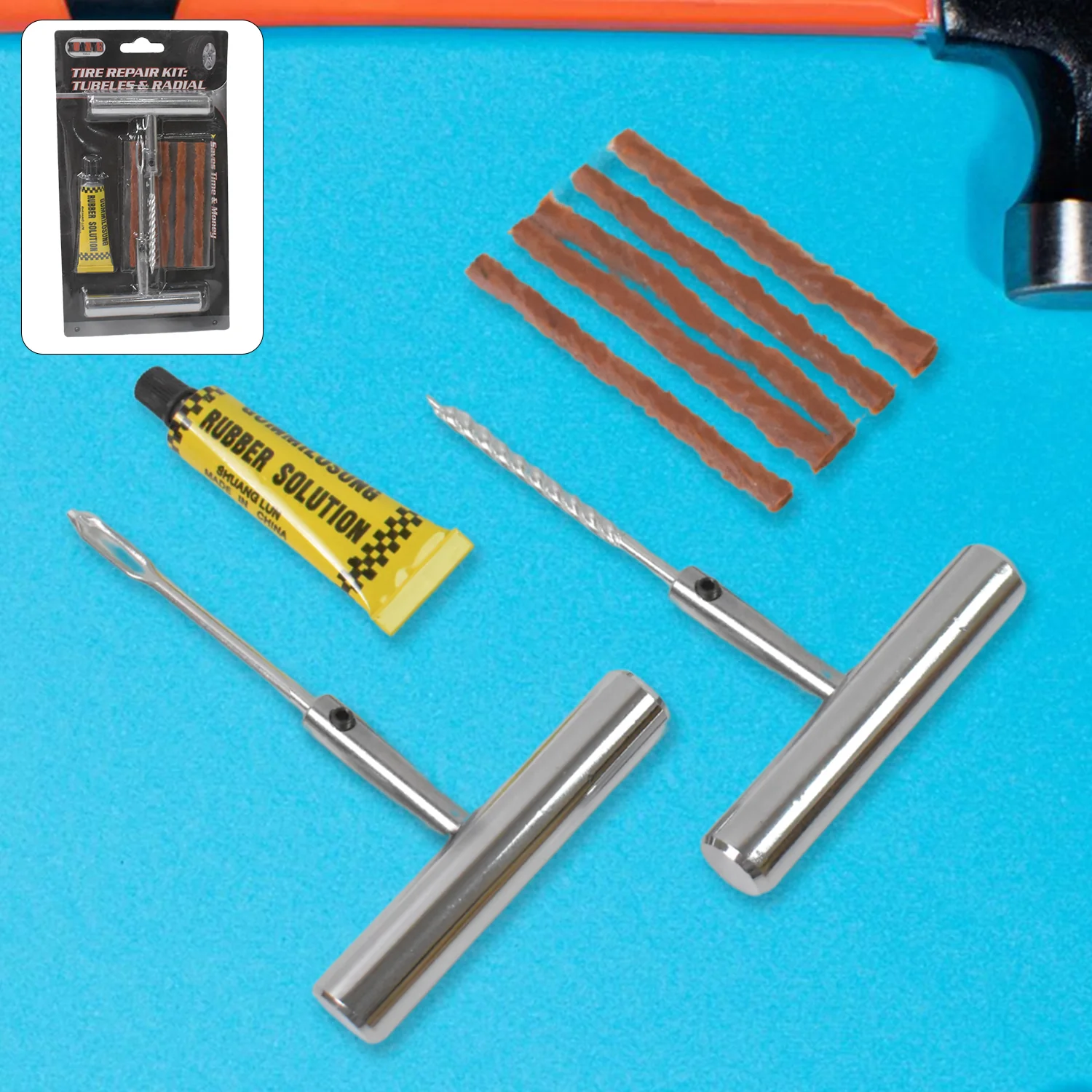 Tyre Repair Puncture Kit with 5 Rubber Strips (8 Pcs Set) - Image 3