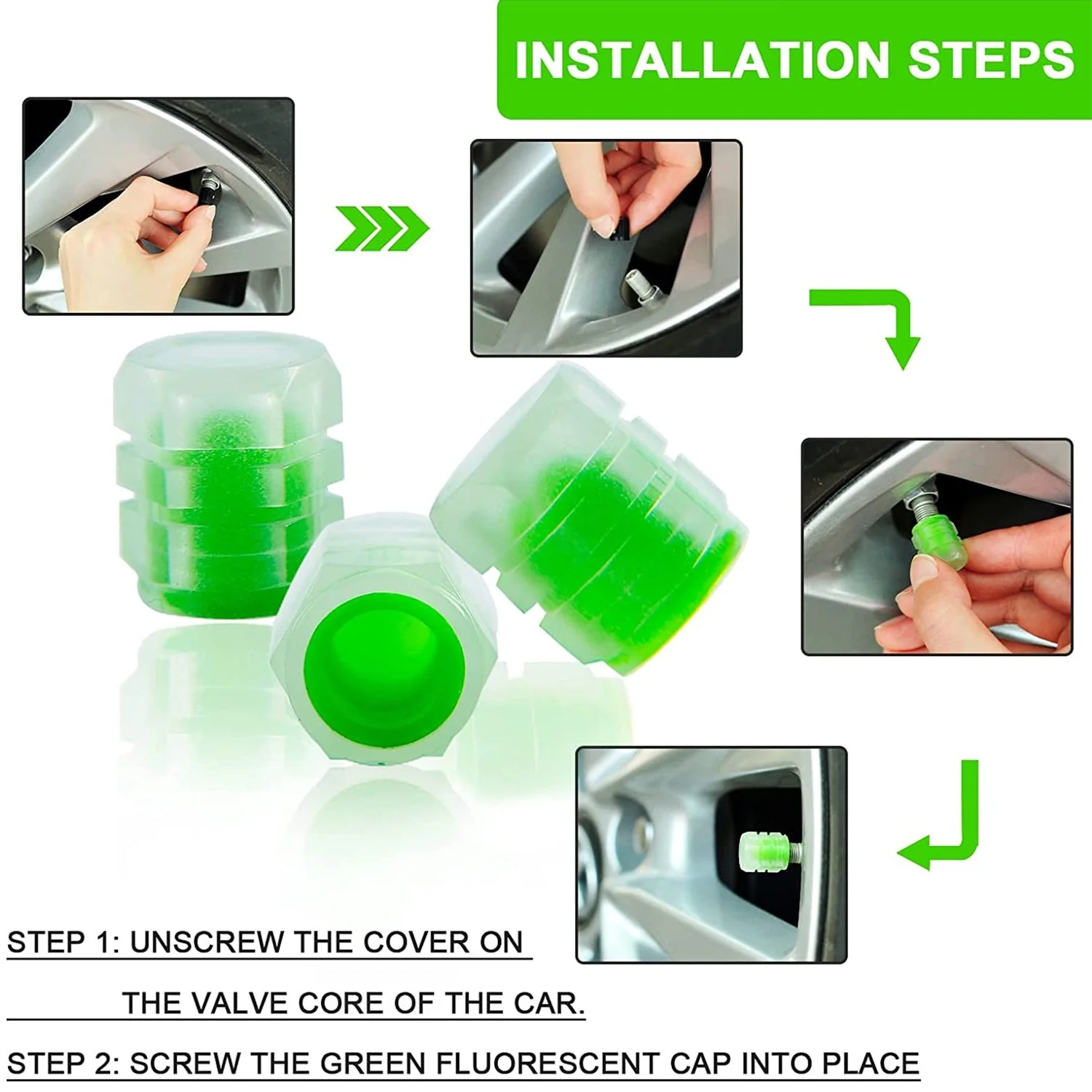 Luminous Tyre Valve Caps – Glow-in-the-Dark Air Stem Covers (4 Pcs / Mix Colour) - Image 7