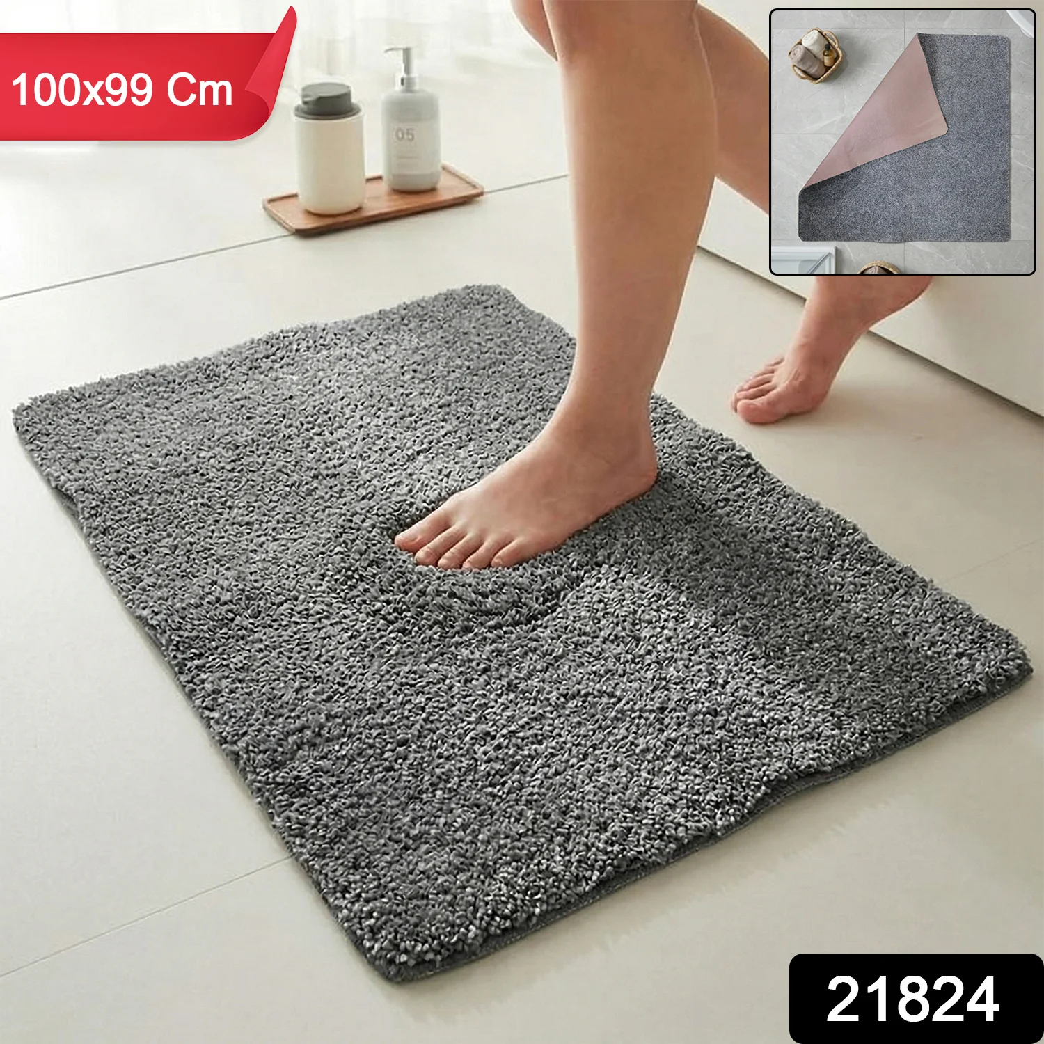 Ultra Soft Anti Slip Bathroom Floor Mat (1 Pc, 100x99 Cm) - Image 2