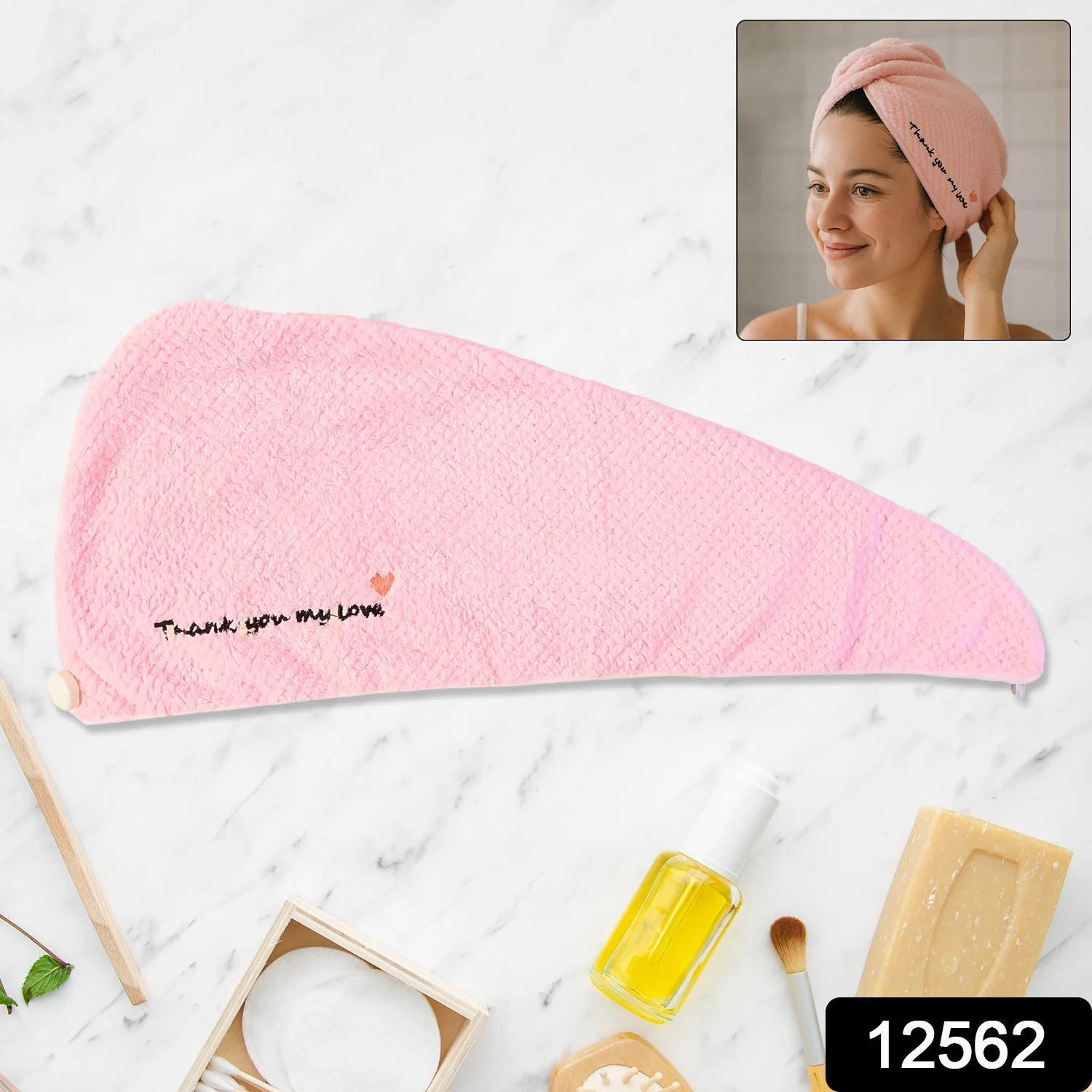Ultra Soft Microfiber Hair Drying Towel Wrap with Button Lock (1 Pc) - Image 2
