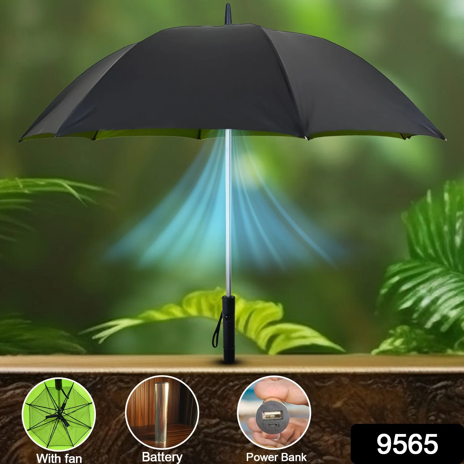 Sun Umbrella with Inside Fan & Power Bank Umbrellas For Summer (1 Pc) - Image 2