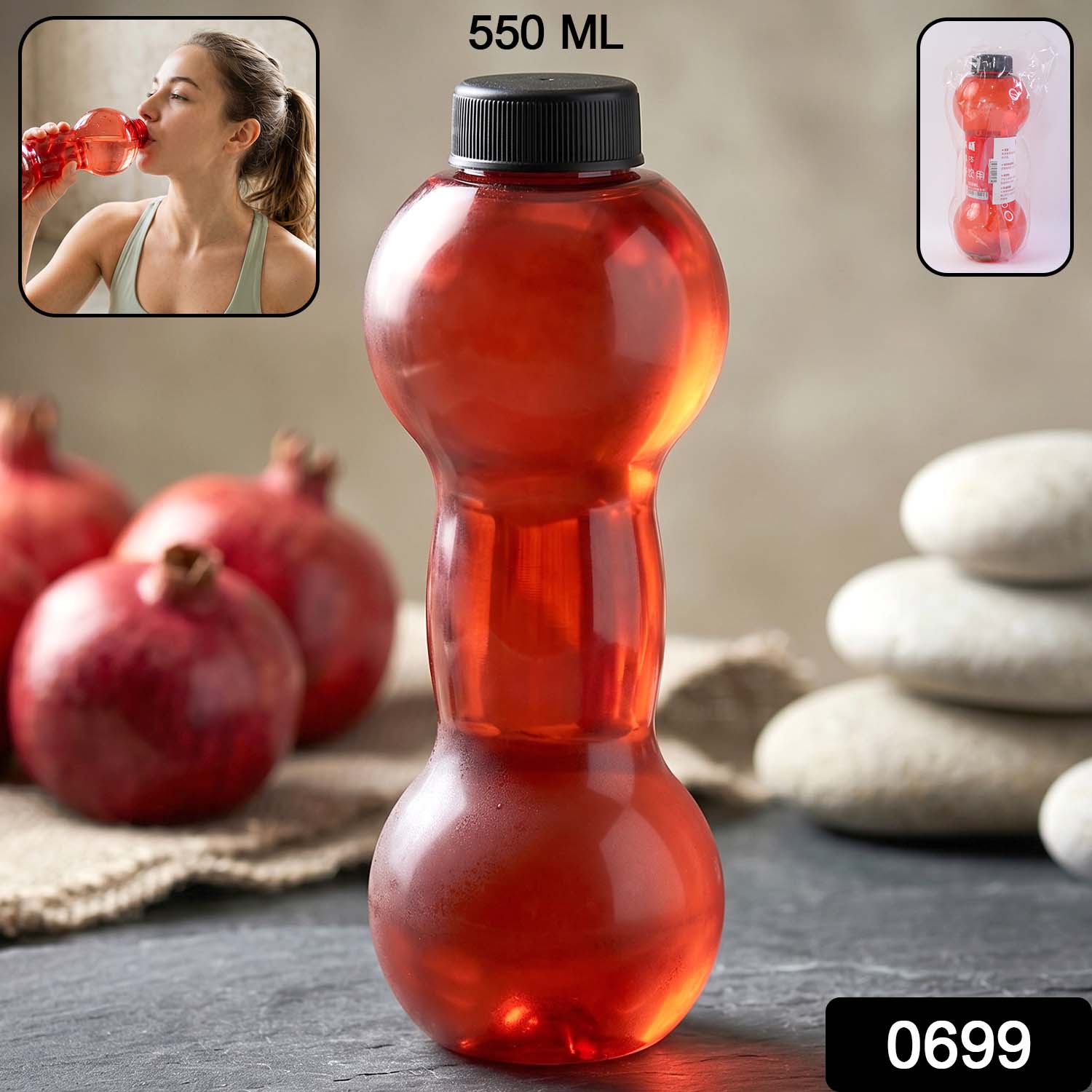 Plastic Dumbbell Shaped Water Bottle 550 ML for Fitness and Daily Hydration - Image 2