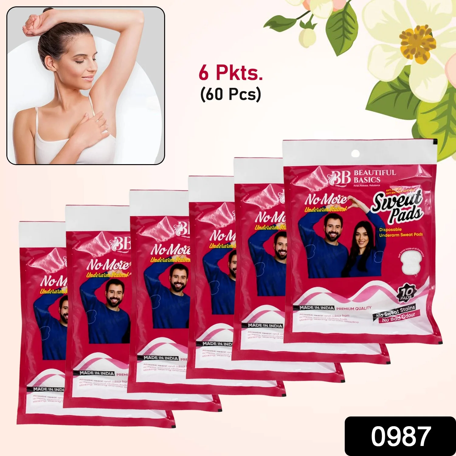 Beautiful Basics Underarms Sweat Pads Disposable (Pkts 6x 60 Pcs Set) - Image 2
