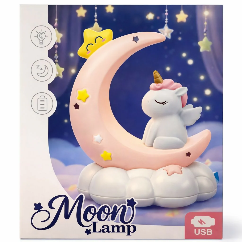 Unicorn Moon LED Night Lamp for Kids Bedroom USB Rechargeable - Image 3