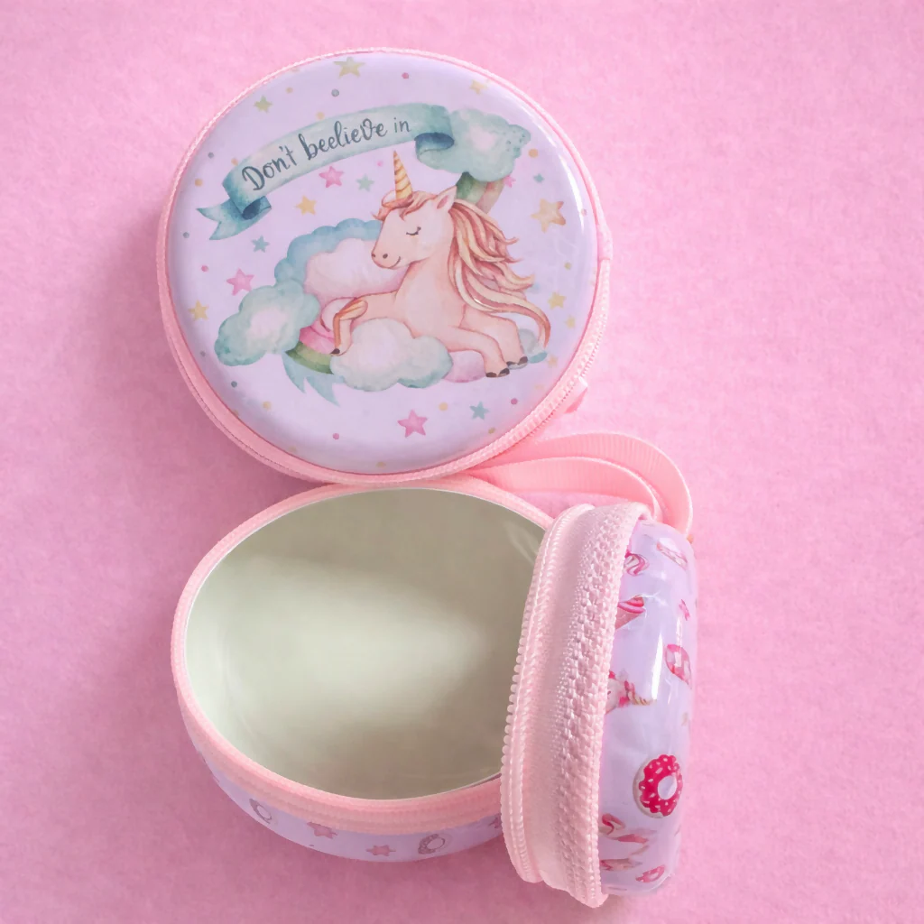 Unicorn Print Round Coin Pouch with Zipper & Wrist Strap for Kids and Gifting(DESIGN MAY VARY) - Image 2