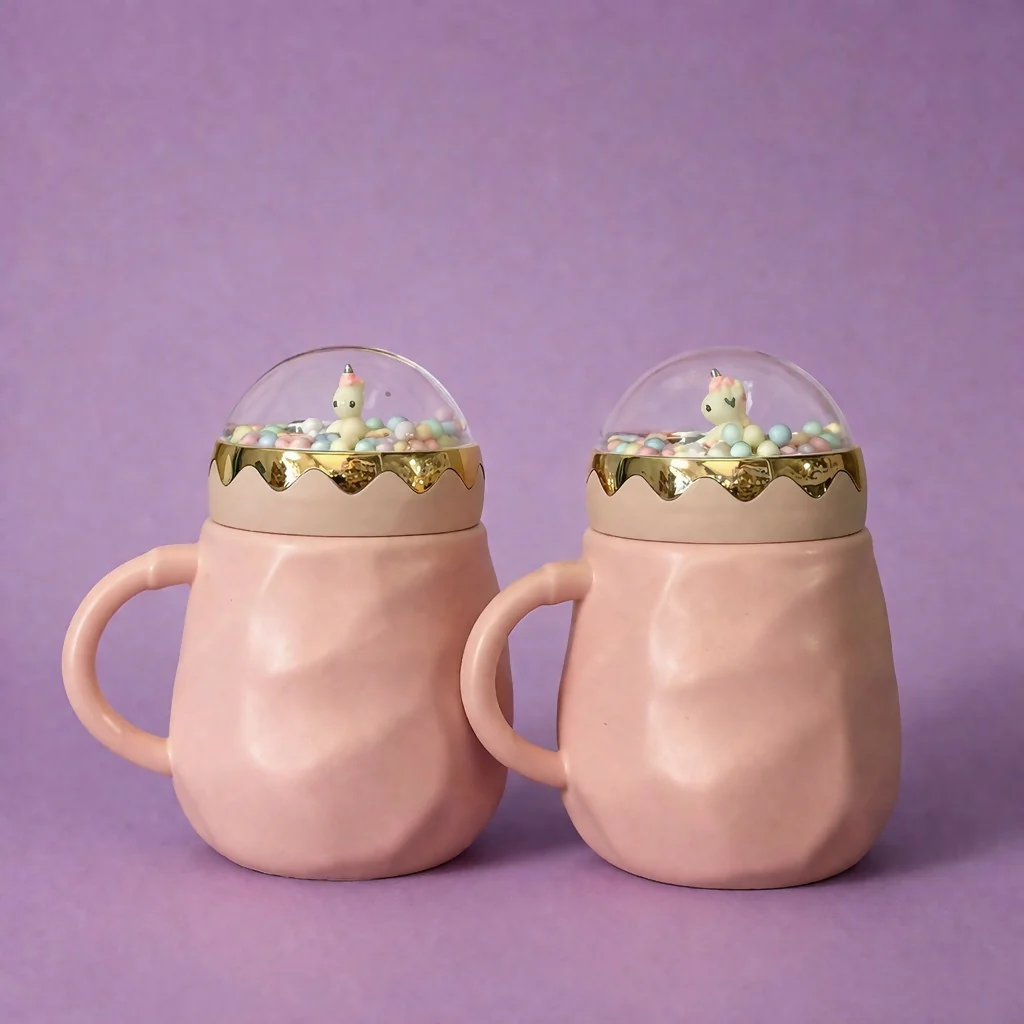 Unicorn Printed Ceramic Mug with Lid, Cute Kids Coffee Cup - Image 4