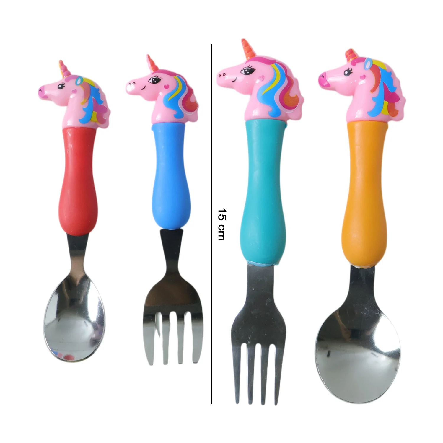 Unicorn Theme Kids Spoon and Fork With Plastic Handle Set (4 Pc Set) - Image 6