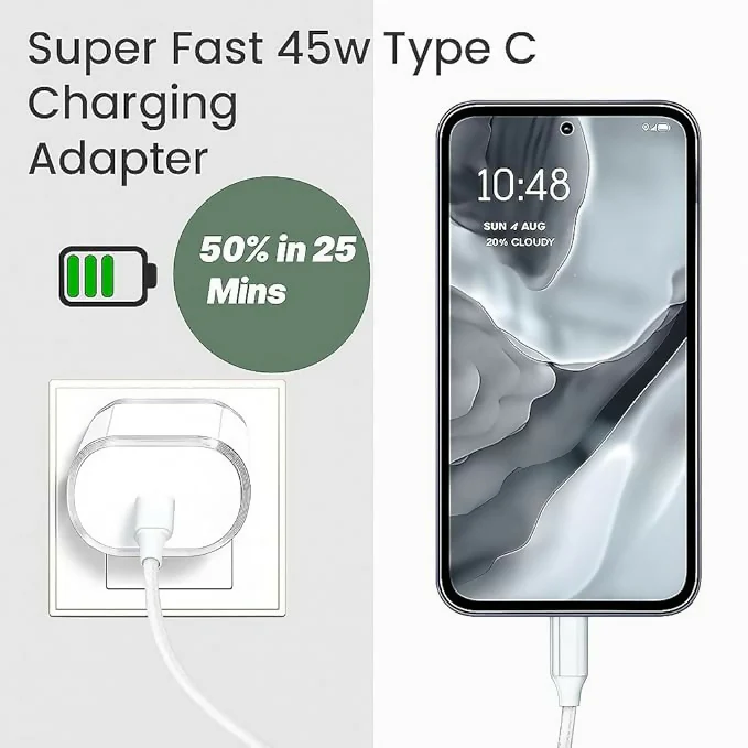 Uniteq 45W Fast Type-C Charger Adapter for Mobile & Laptop PD GaN Compact (White) - Image 5