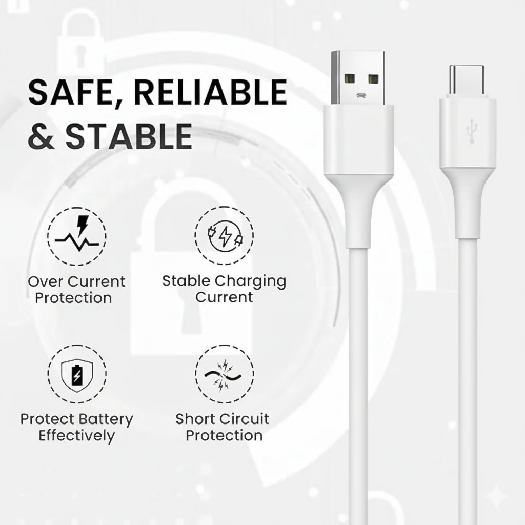 Uniteq FastLink C USB A to Type C Cable 3A Fast Charging Data Cable 1M (White) - Image 3