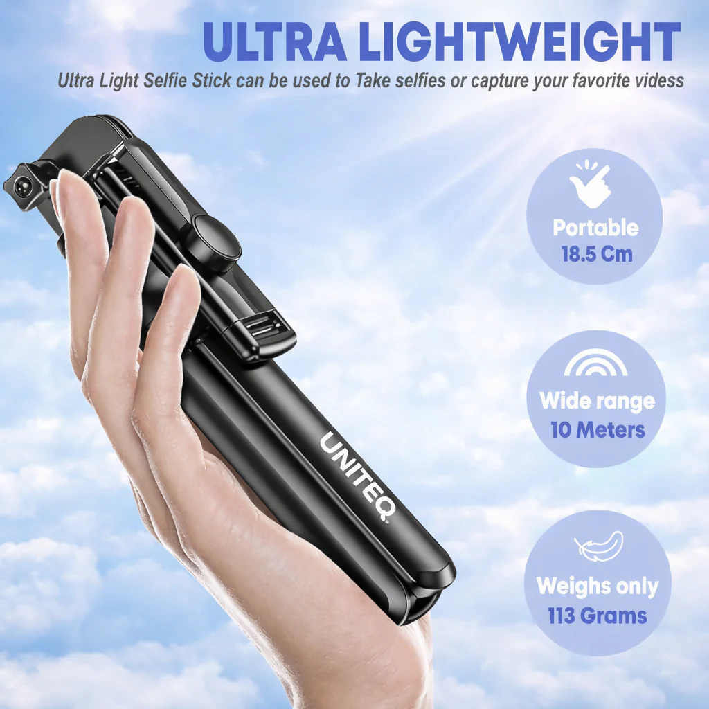 Uniteq Snappro X1 Bluetooth Selfie Stick Tripod with Remote (Black) - Image 4