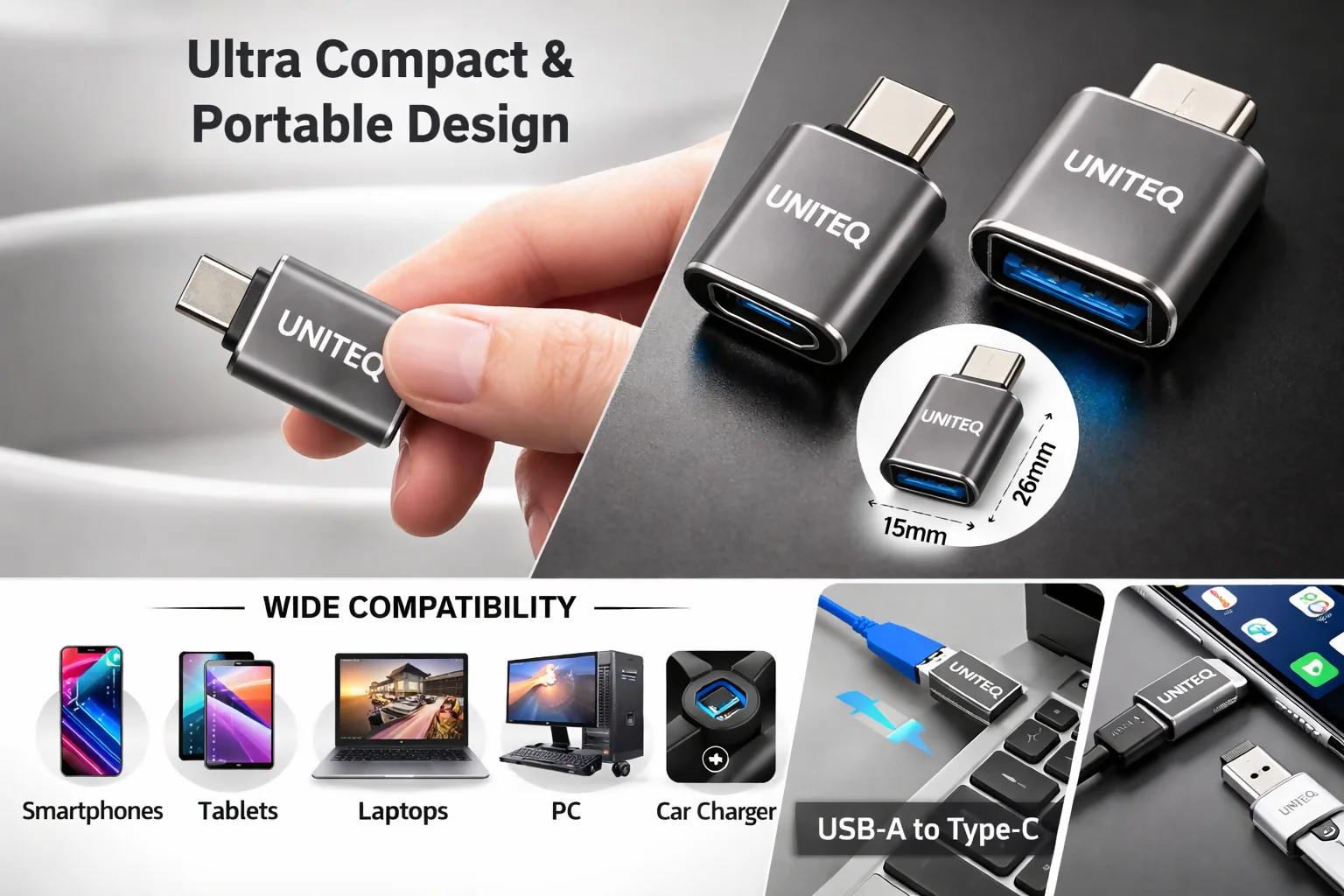 Uniteq Synclink USB-C OTG Adapter USB A Female to Type C Fast Sync - Image 5