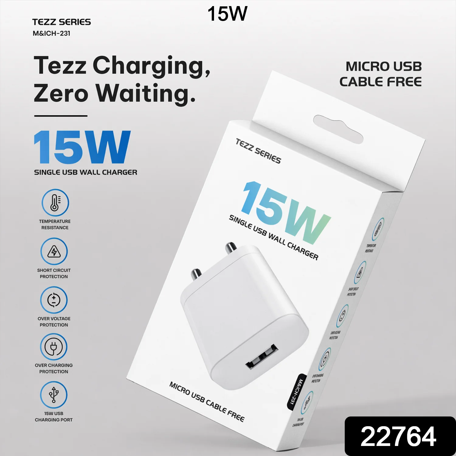 Tezz Series 15W Single USB Wall Charger with Micro USB Cable - Image 6