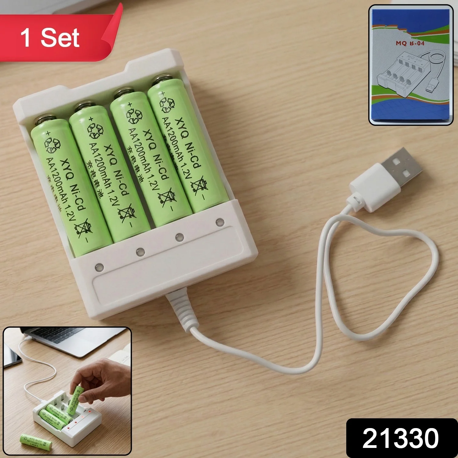 USB Powered Rechargeable AA Battery Charger with 4 AA Batteries (1 Set) - Image 2