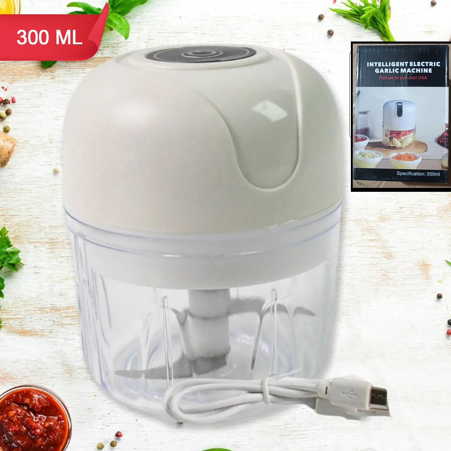 USB Rechargeable Mini Electric Garlic Machine / Chopper (300 Ml / 1 Pc) - Image 2