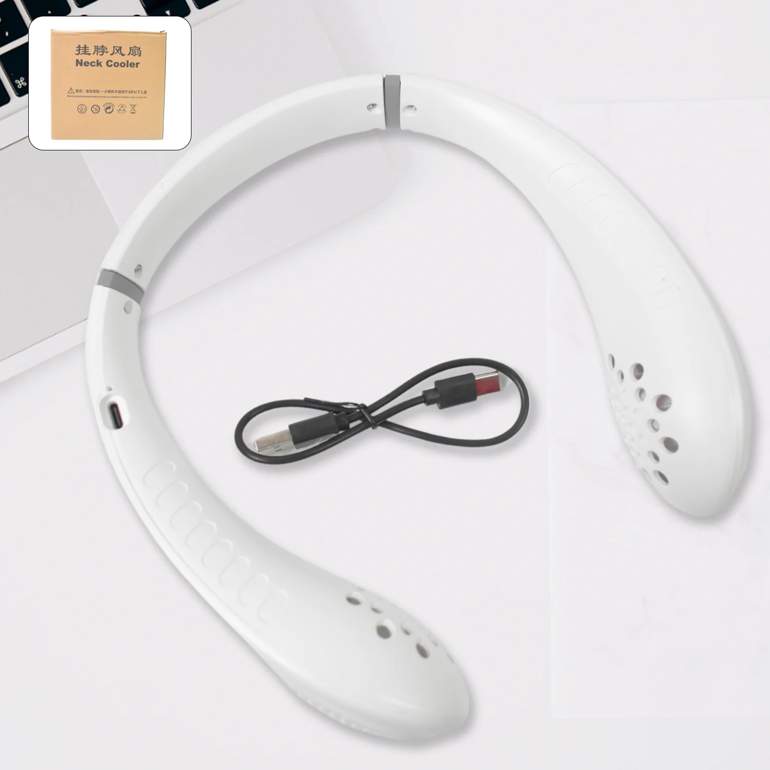 Portable USB Rechargeable Neck Fan – Wearable, 3 Speeds, Headphone Design - Image 4