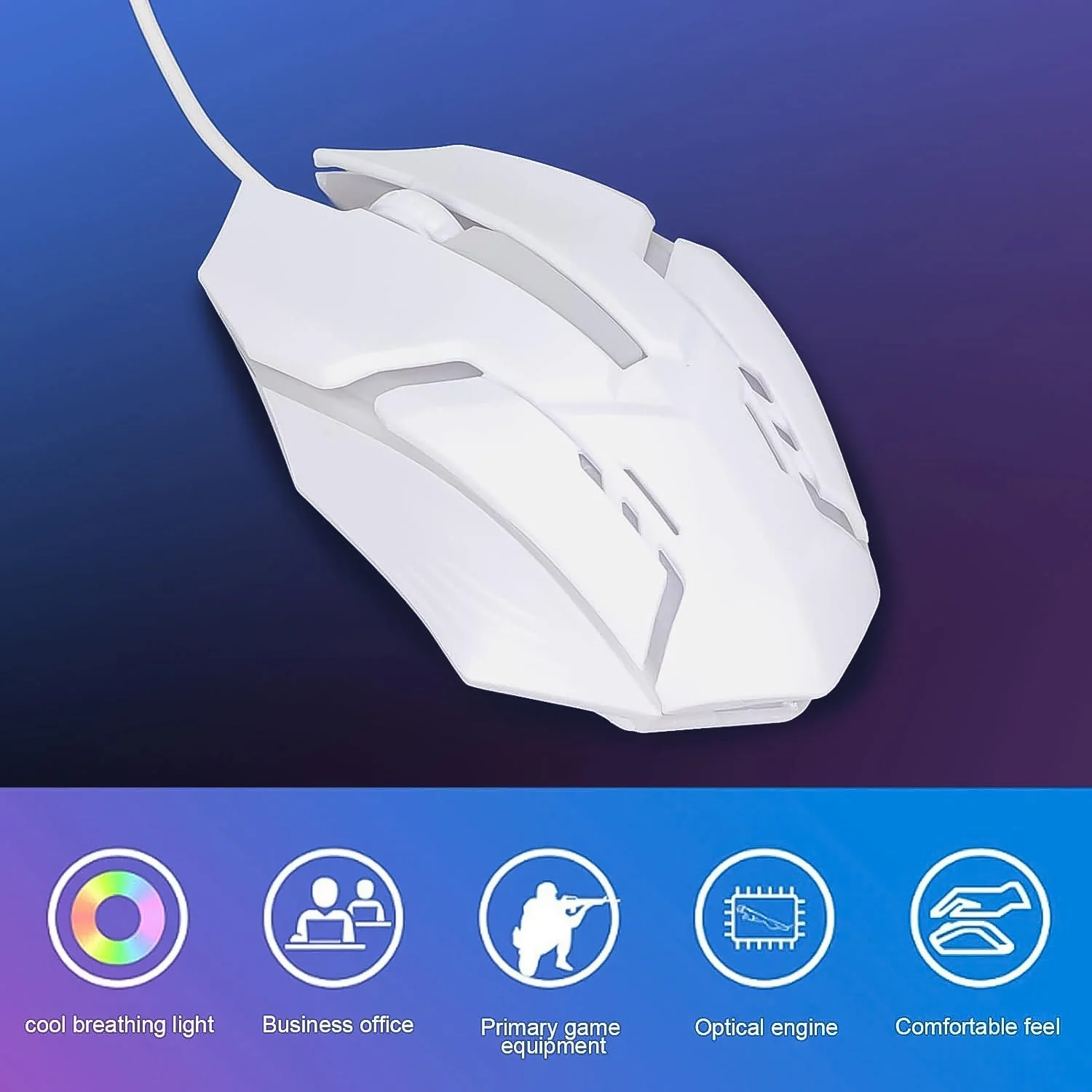USB Wired Mouse, Gaming Mouse Colorful / Lighting Luminous  (1 Pc / Wihte) - Image 4