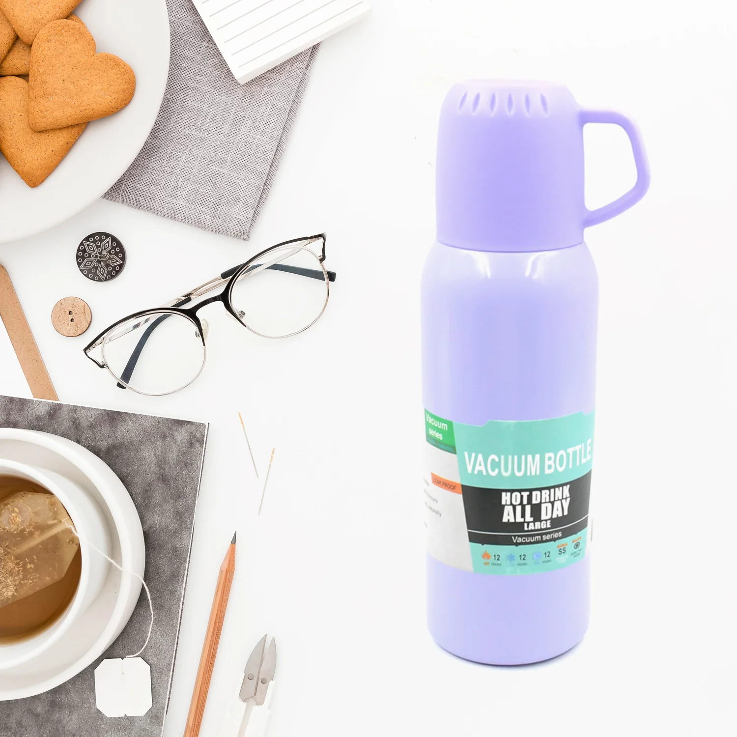 Vacuum Flask Set – Stainless Steel Thermos with 3 Cups, Approx 500ml - Image 7