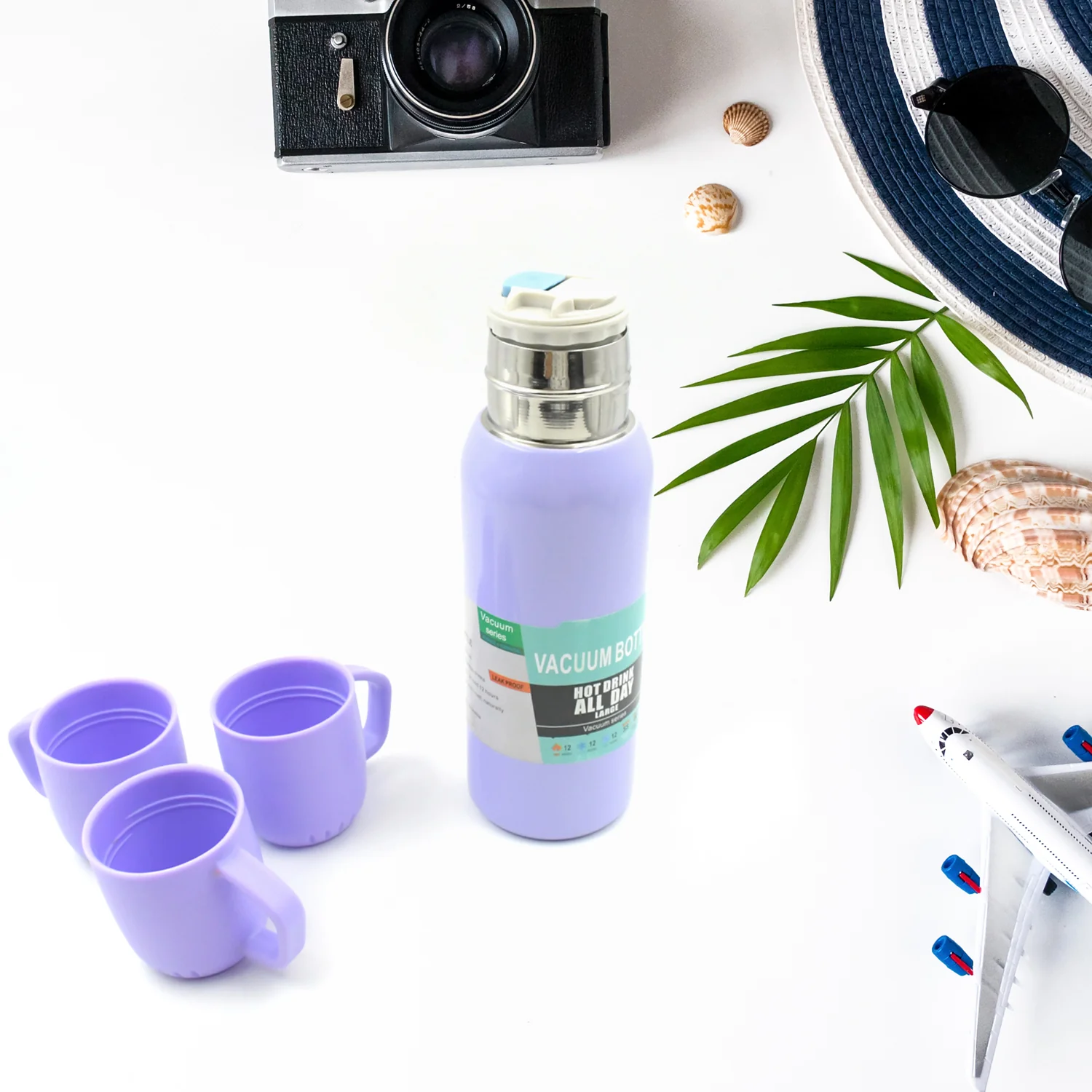 Vacuum Flask Set – Stainless Steel Thermos with 3 Cups, Approx 500ml - Image 8